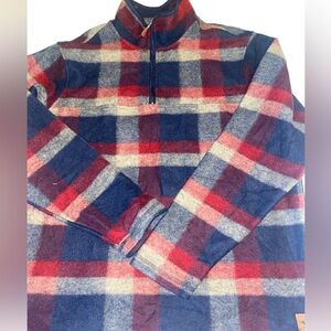 John Wayne Stock Supply 1/4 Zip Pullover Blue/Red Plaid Fleece Western L 0095